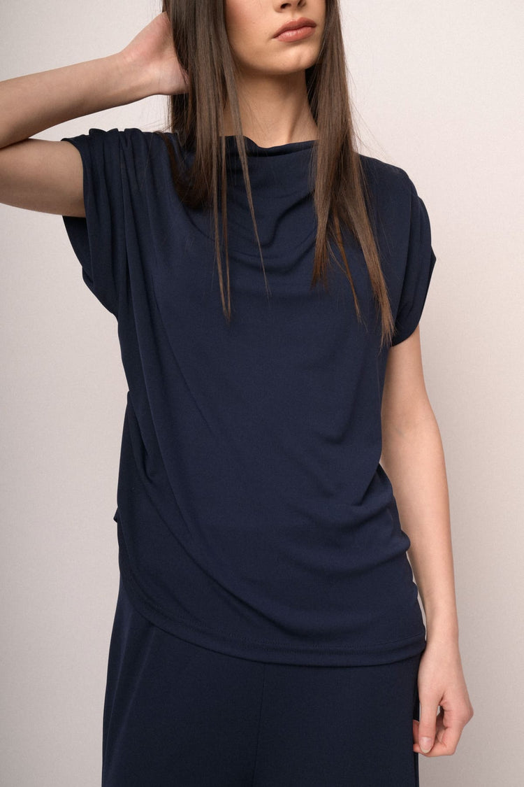 Blue draped top