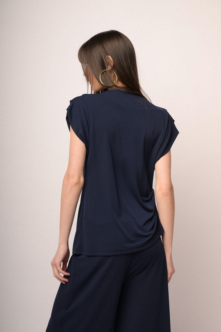 Blue draped top