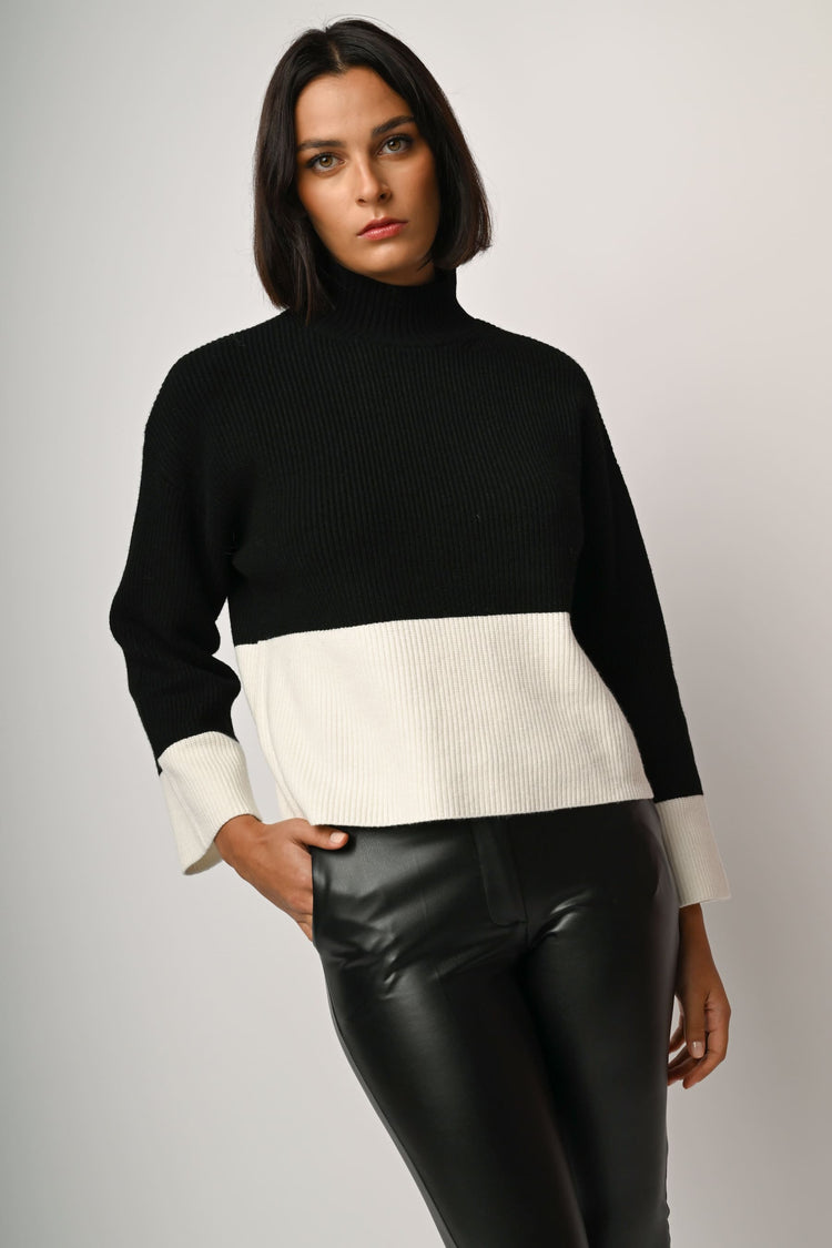 Color-block mock sweater
