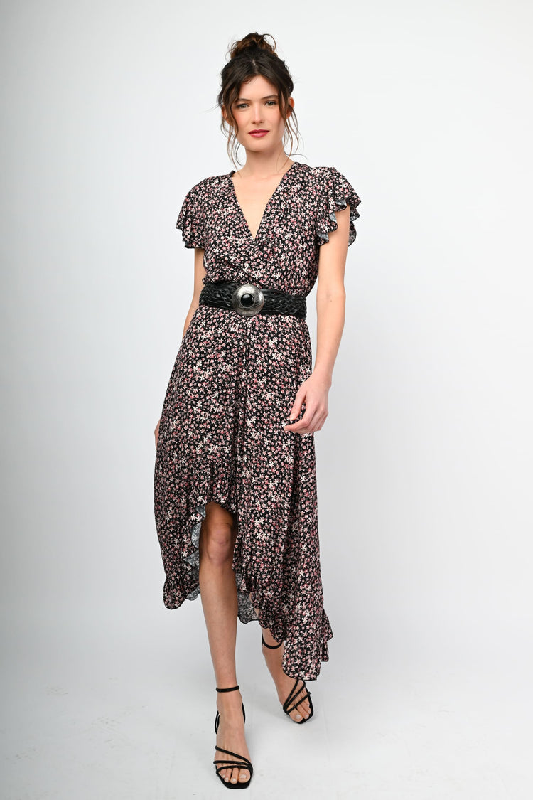 Micro floral print high-low dress