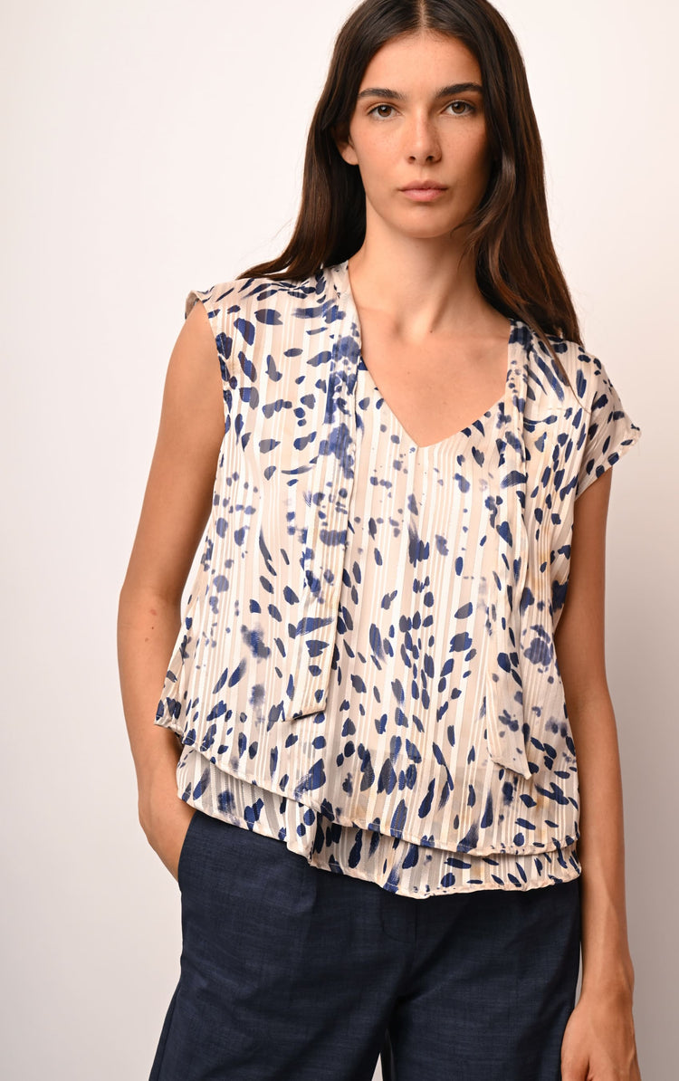 Self-tie straps abstract print top