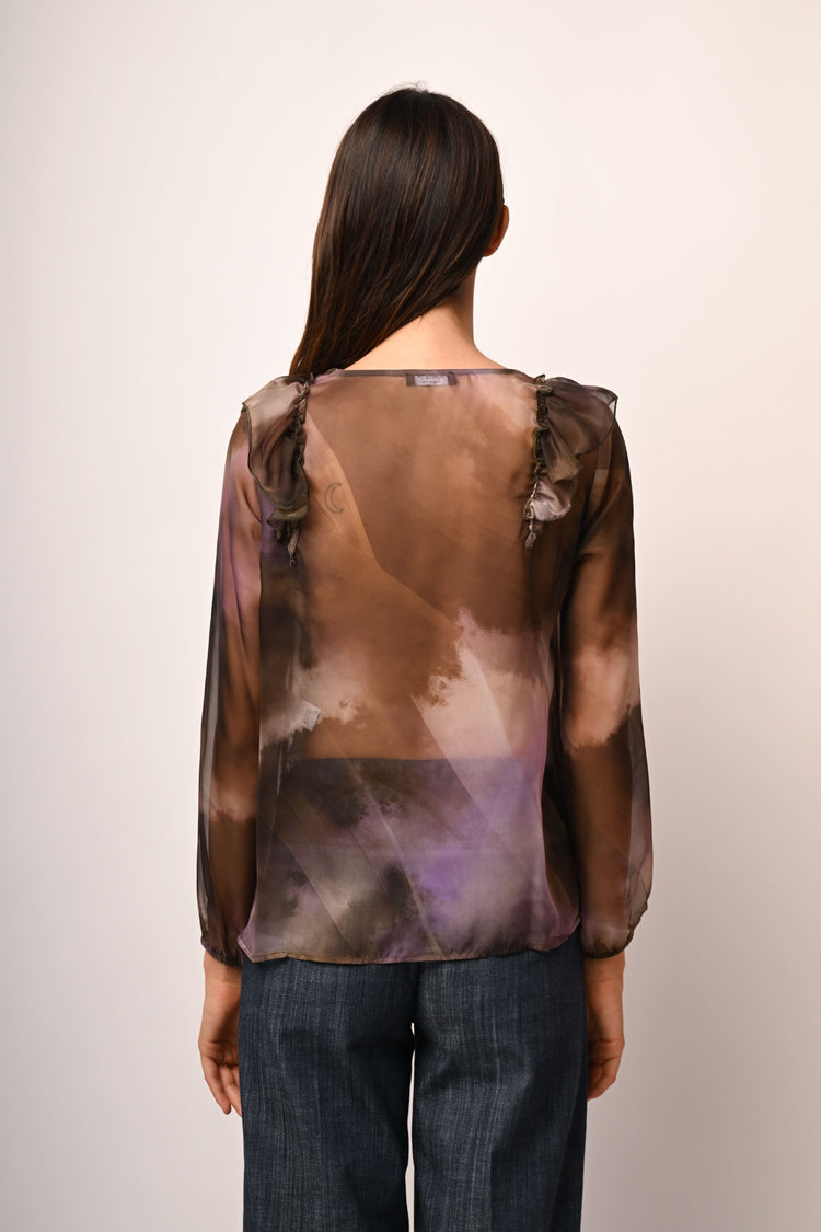 Abstract print frills blouse