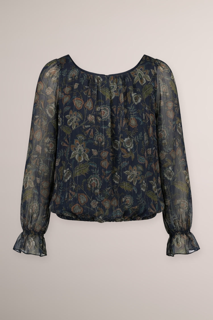 Multicolor/blue ethnic-floral print georgette blouse