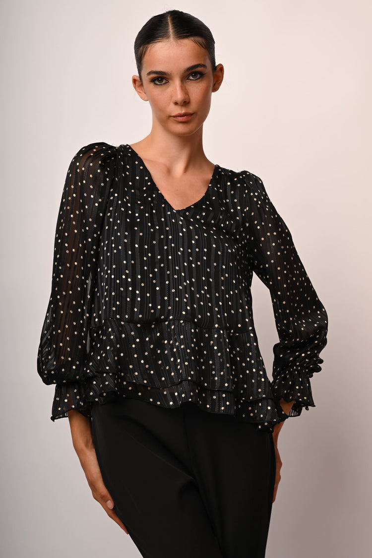 Ruffled polka dot blouse