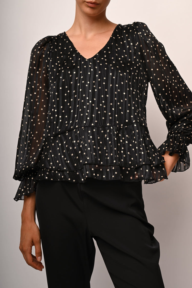 Ruffled polka dot blouse
