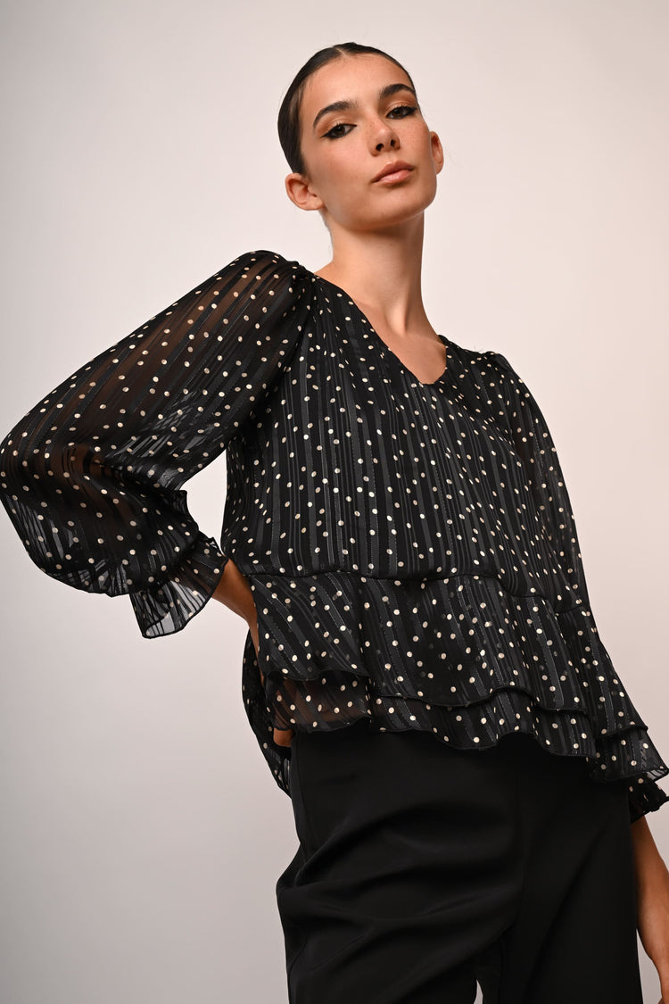 Ruffled polka dot blouse