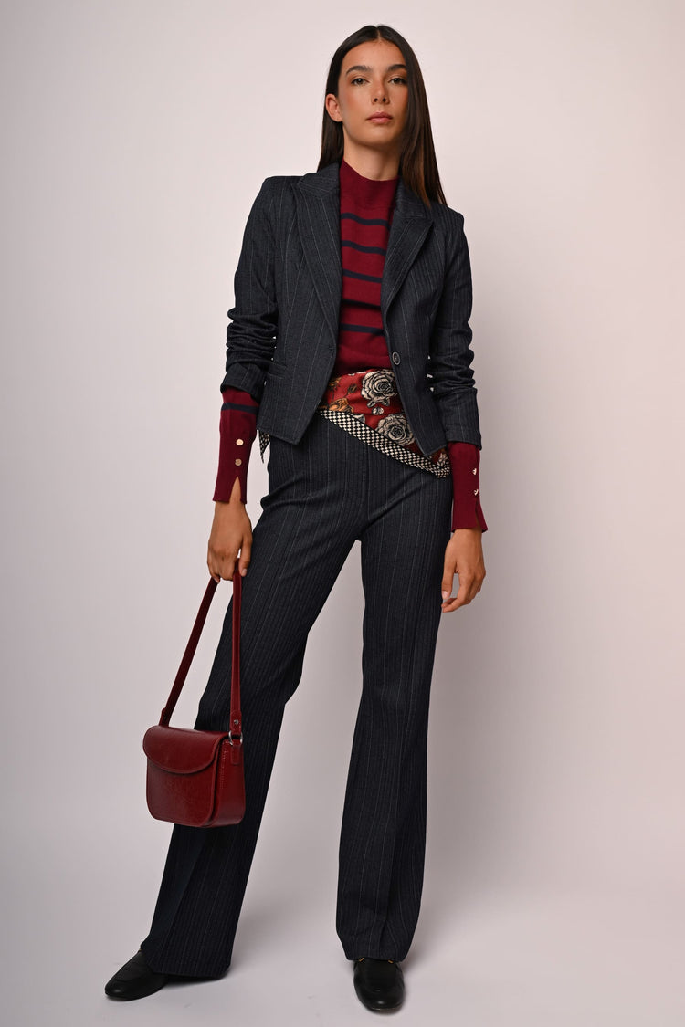 Pinstriped flared trousers