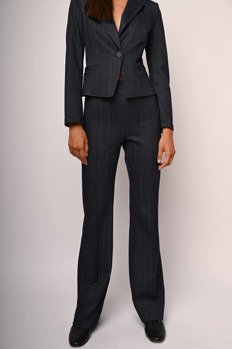 Pinstriped flared trousers