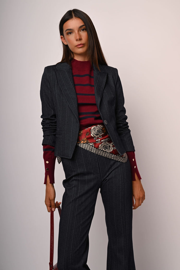 Pinstriped flared trousers