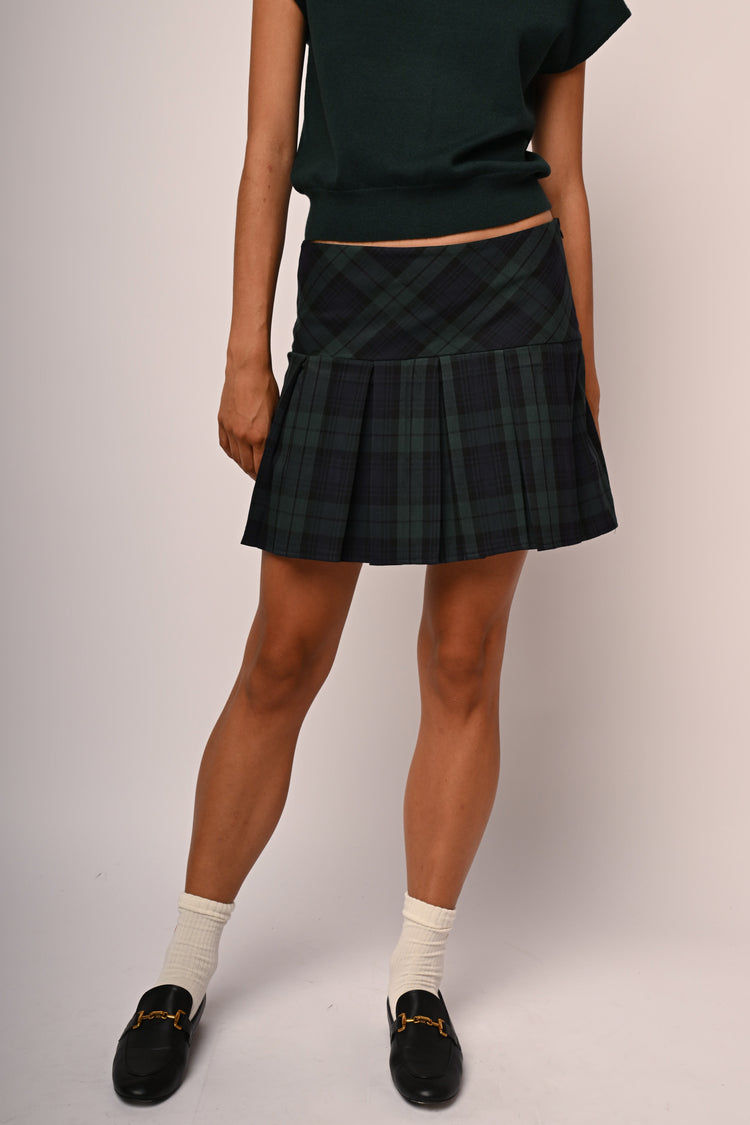 Check print pleated miniskirt