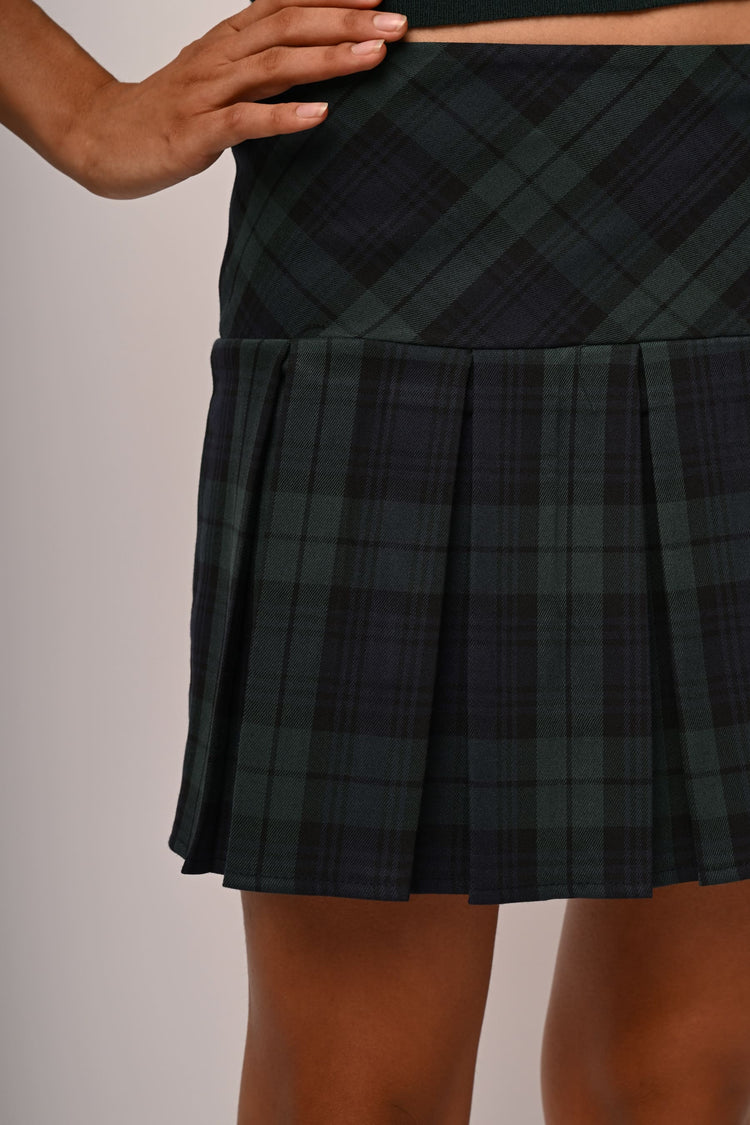 Check print pleated miniskirt