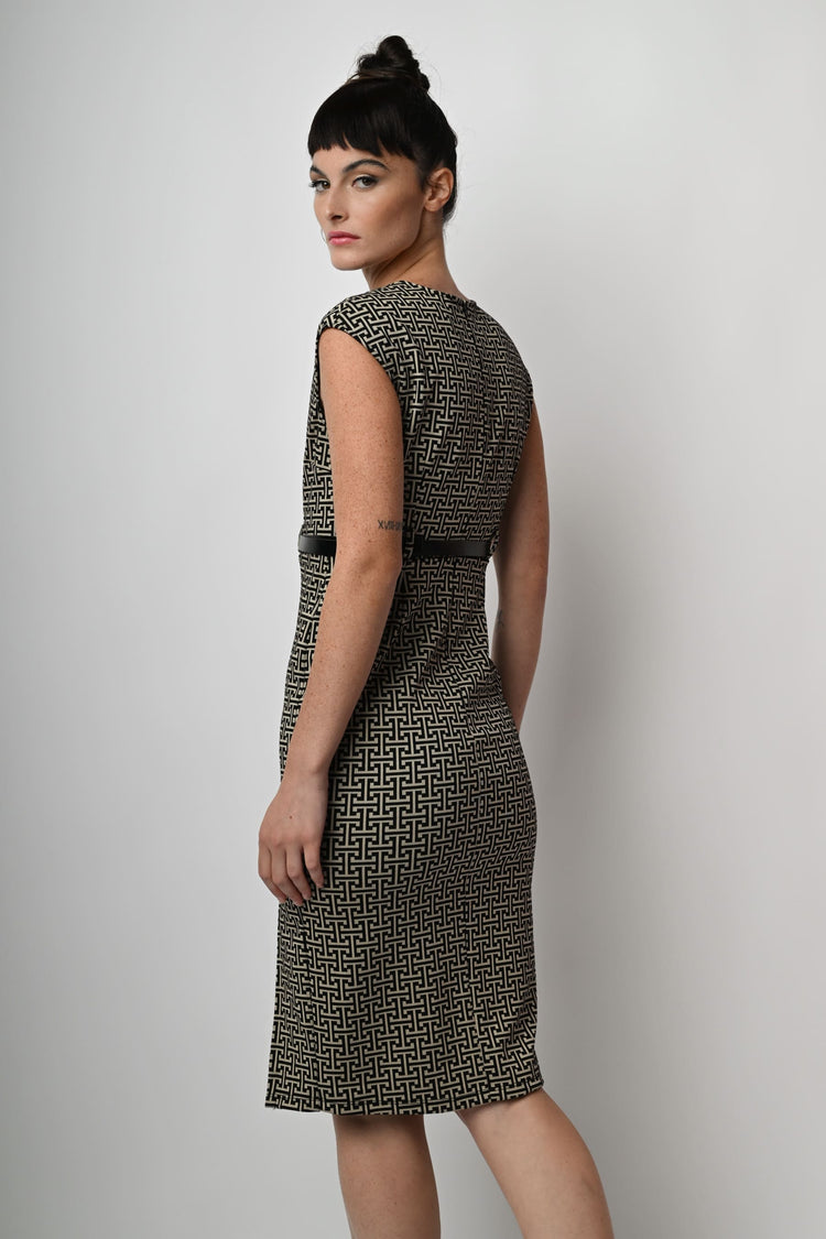 Belted jacquard pencil dress
