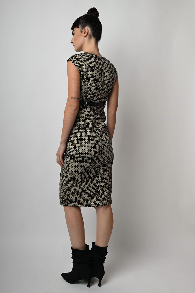 Belted jacquard pencil dress