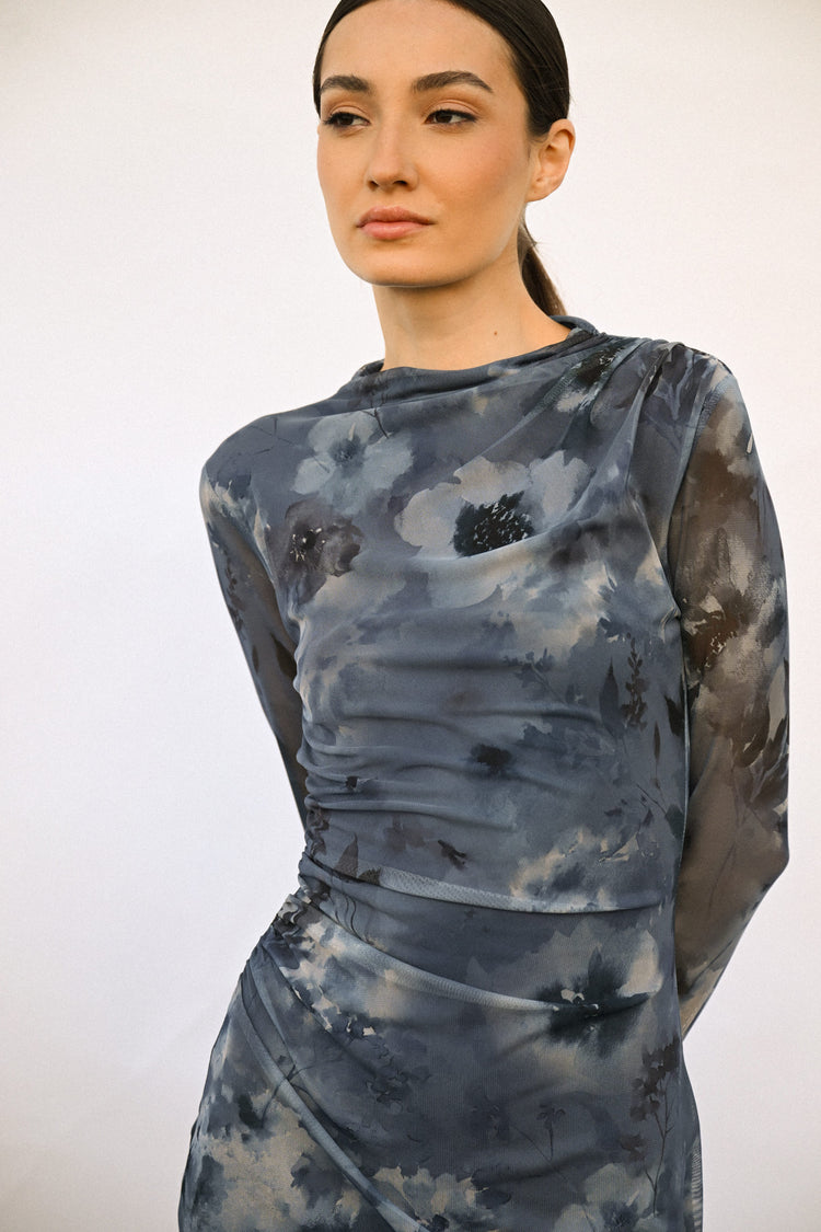 Floral print gathered midi dress