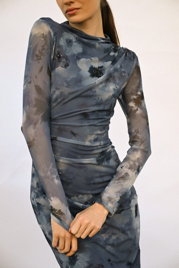 Floral print gathered midi dress