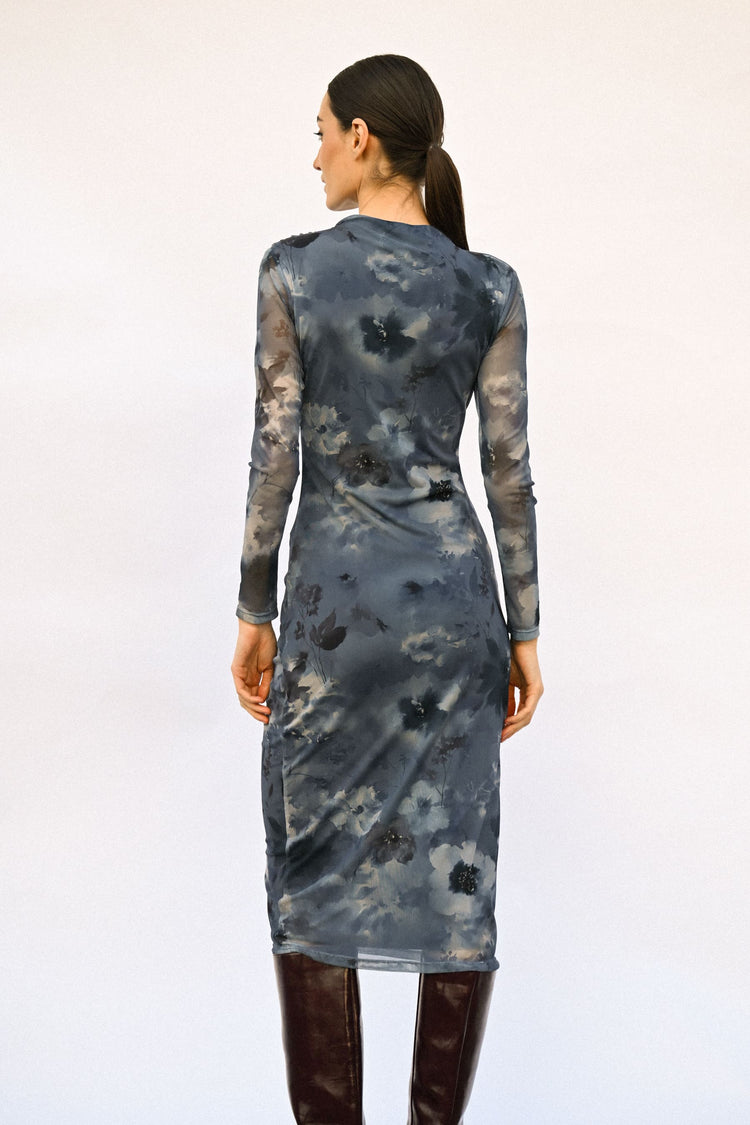 Floral print gathered midi dress