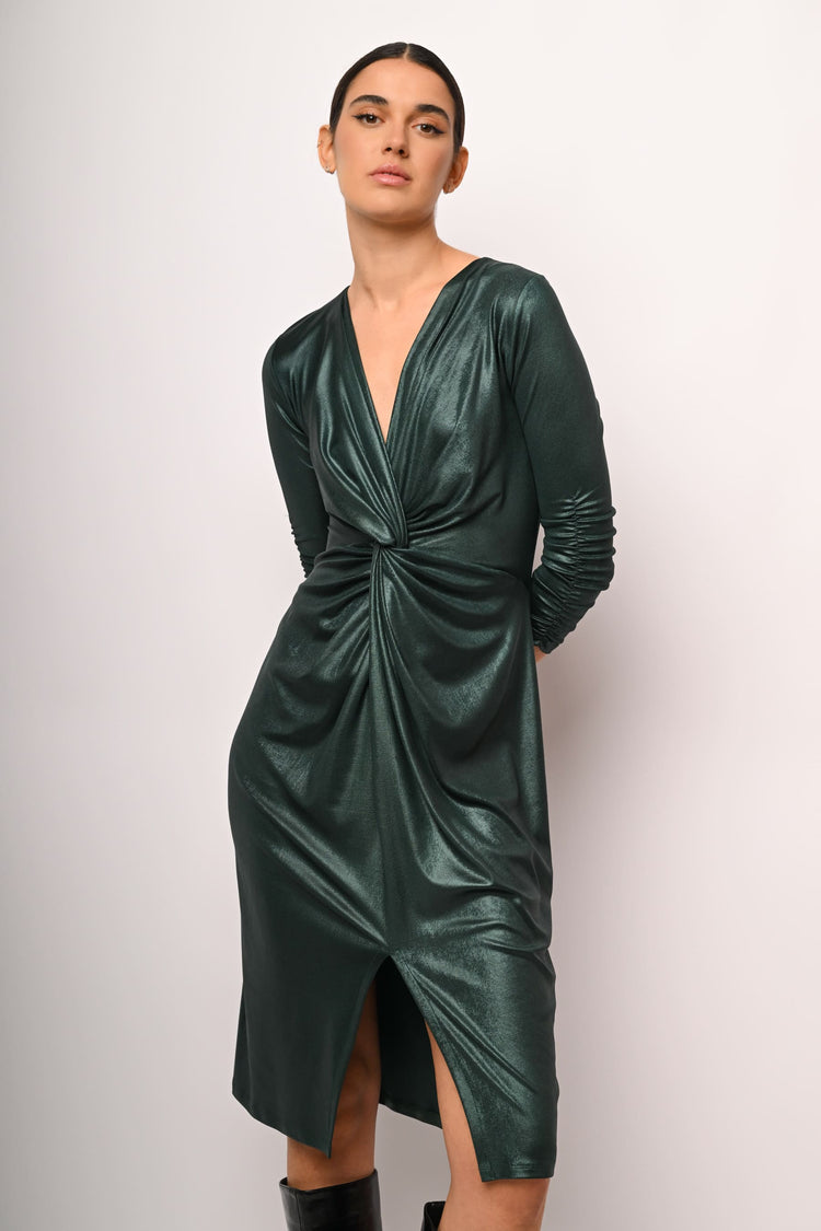 Laminated fabric knot dress