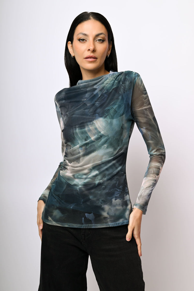 Abstract print tulle top