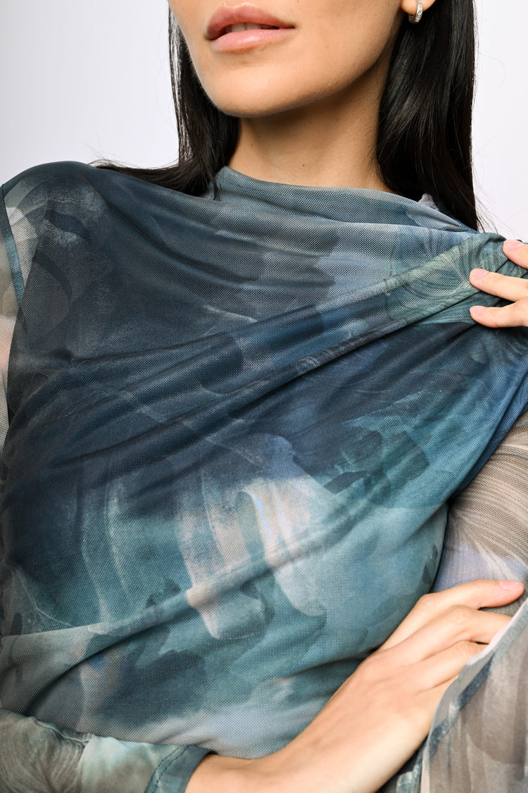 Abstract print tulle top