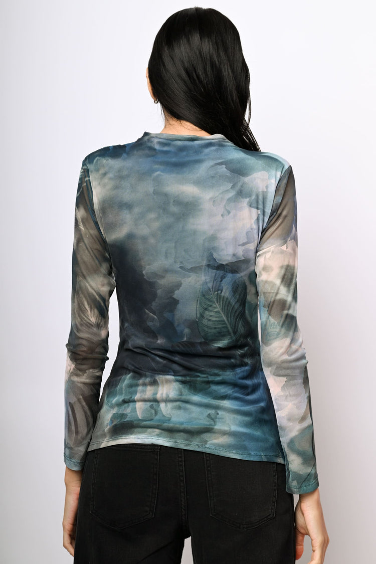 Abstract print tulle top