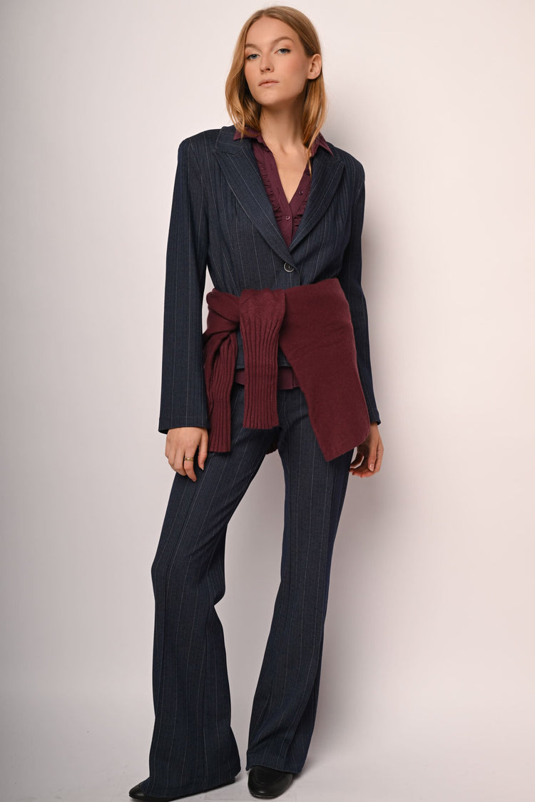 Pinstriped flared trousers