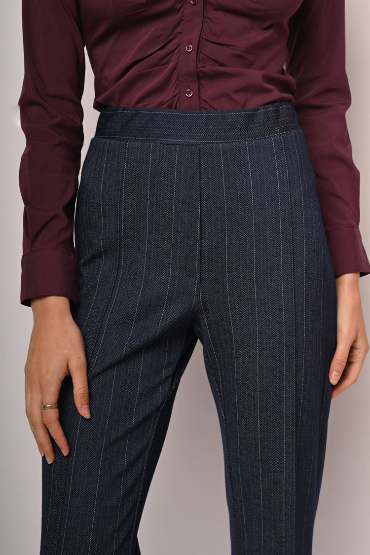 Pinstriped flared trousers