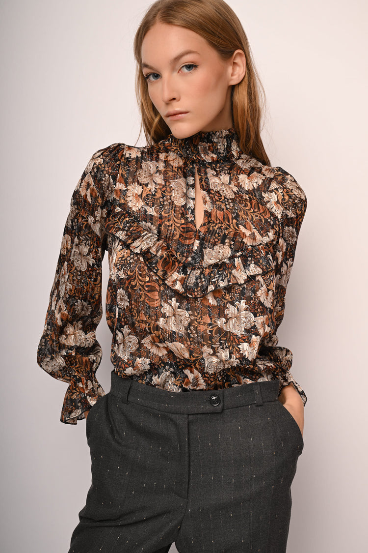 Frills floral print blouse