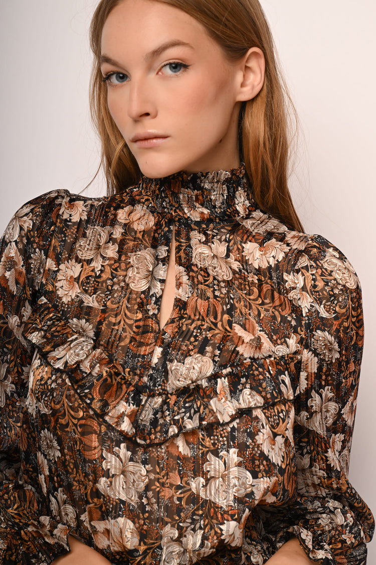 Frills floral print blouse