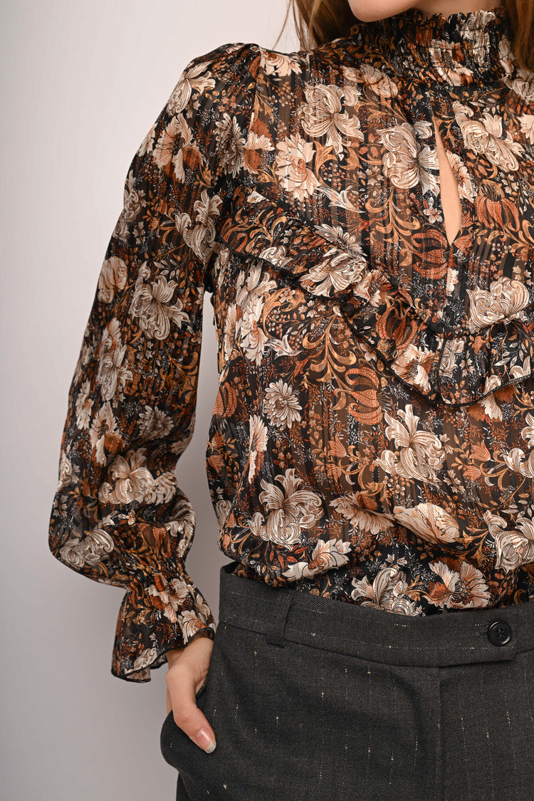 Frills floral print blouse