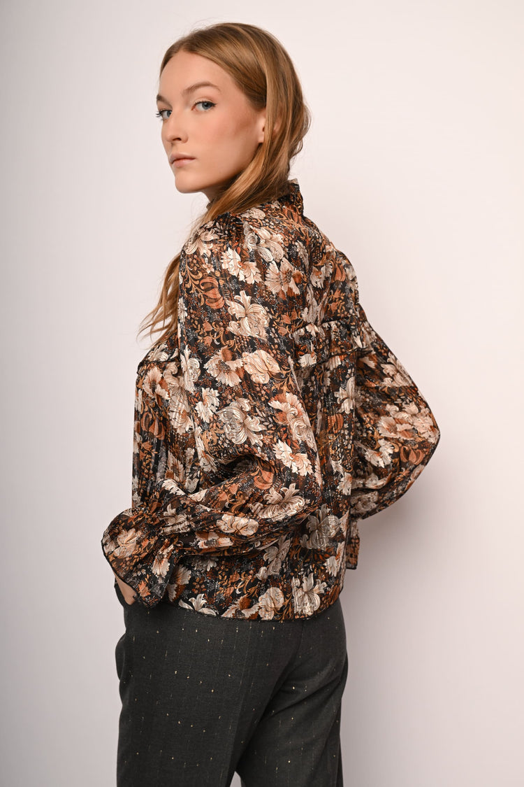 Frills floral print blouse