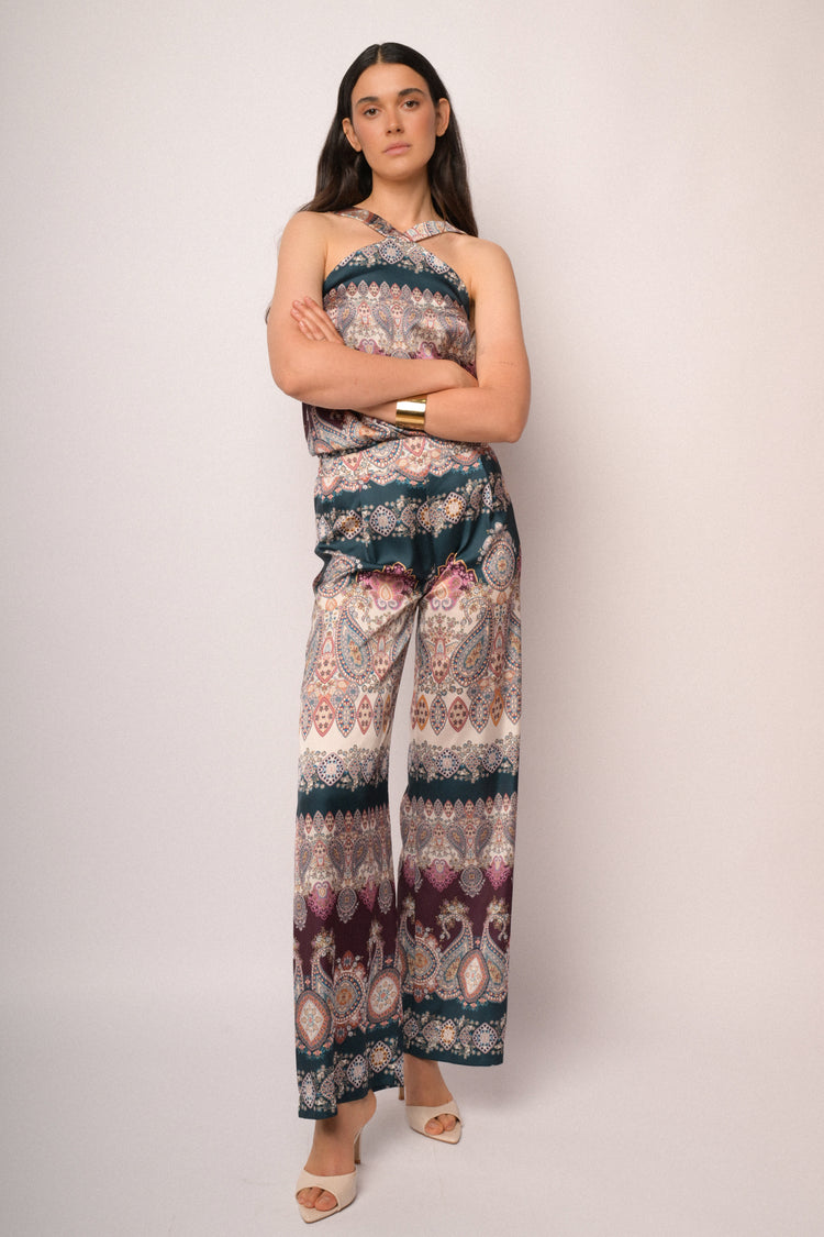 Soft multicolor palazzo trousers with paisley print