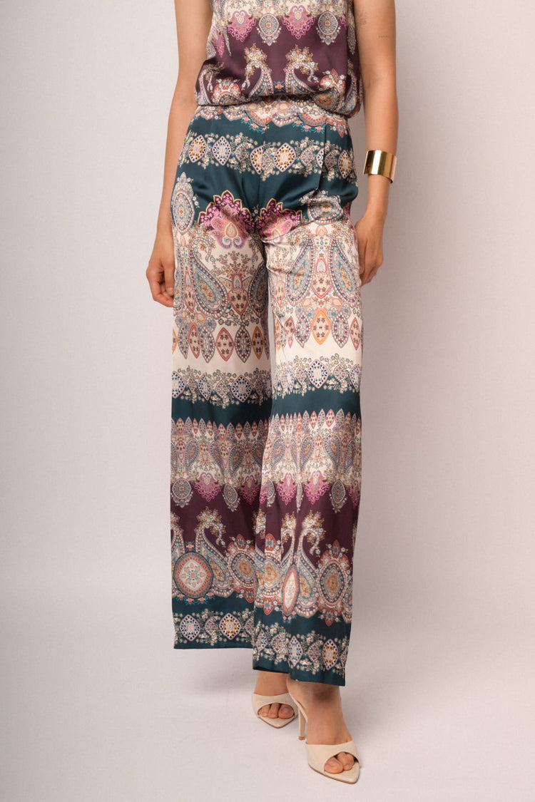 Soft multicolor palazzo trousers with paisley print