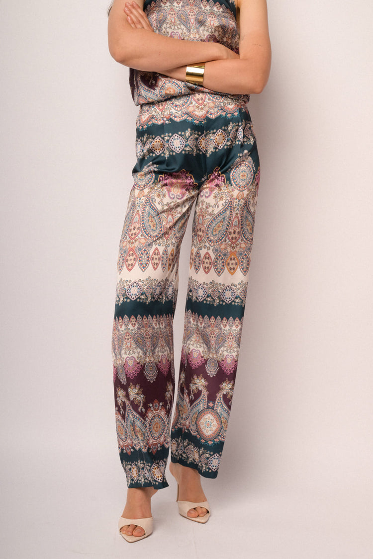 Soft multicolor palazzo trousers with paisley print