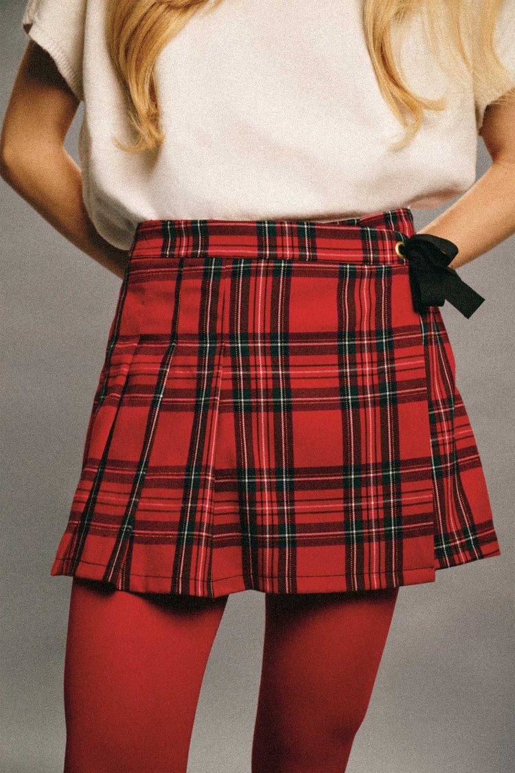 Bow-detail tartan motif skort