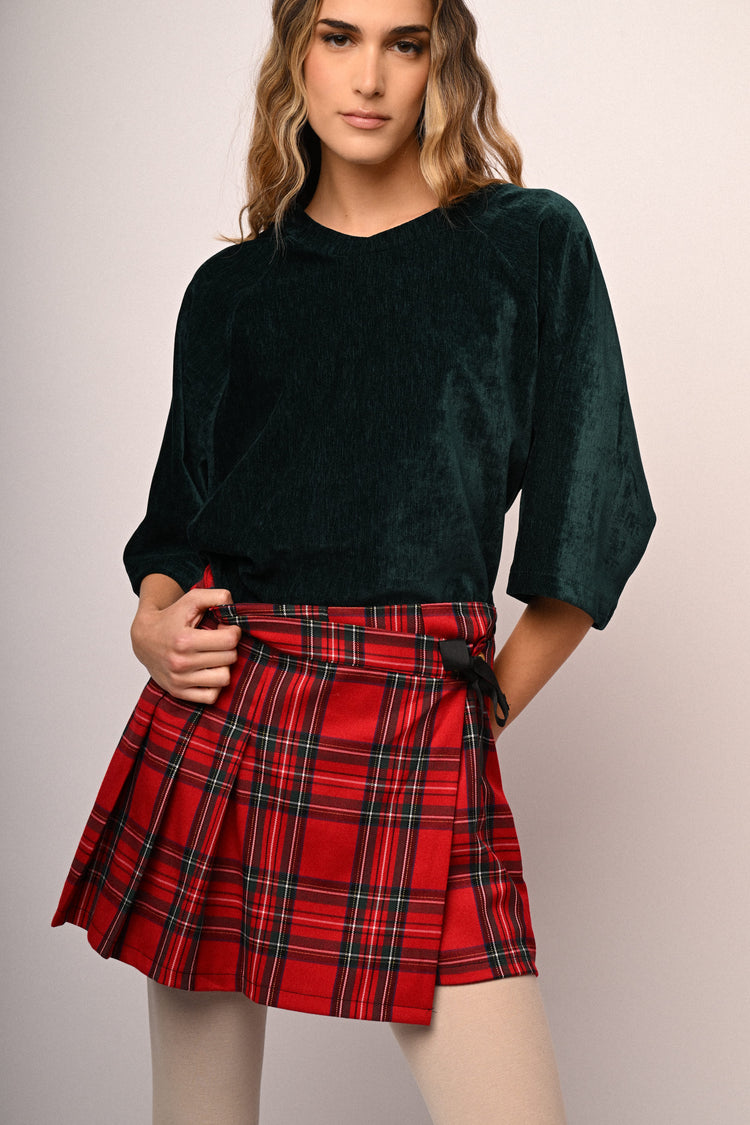 Bow-detail tartan motif skort