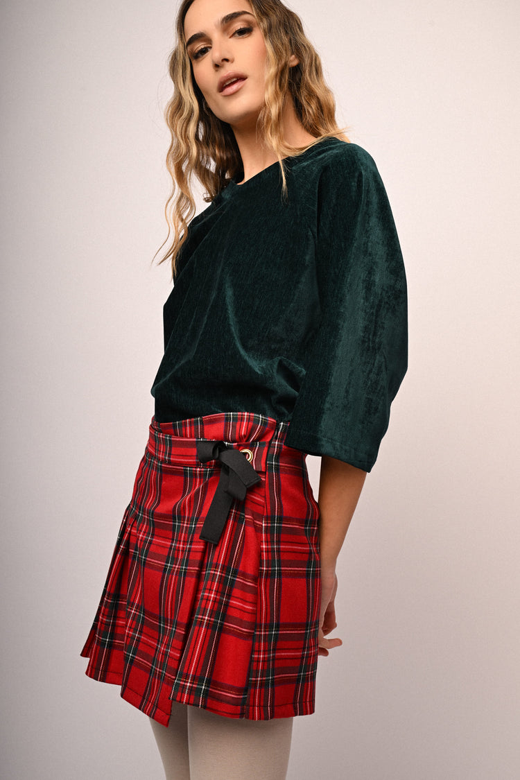 Bow-detail tartan motif skort