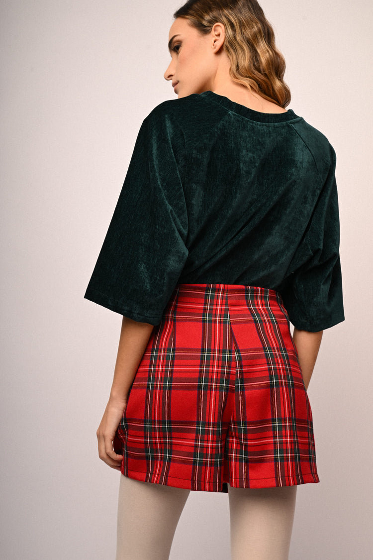 Bow-detail tartan motif skort