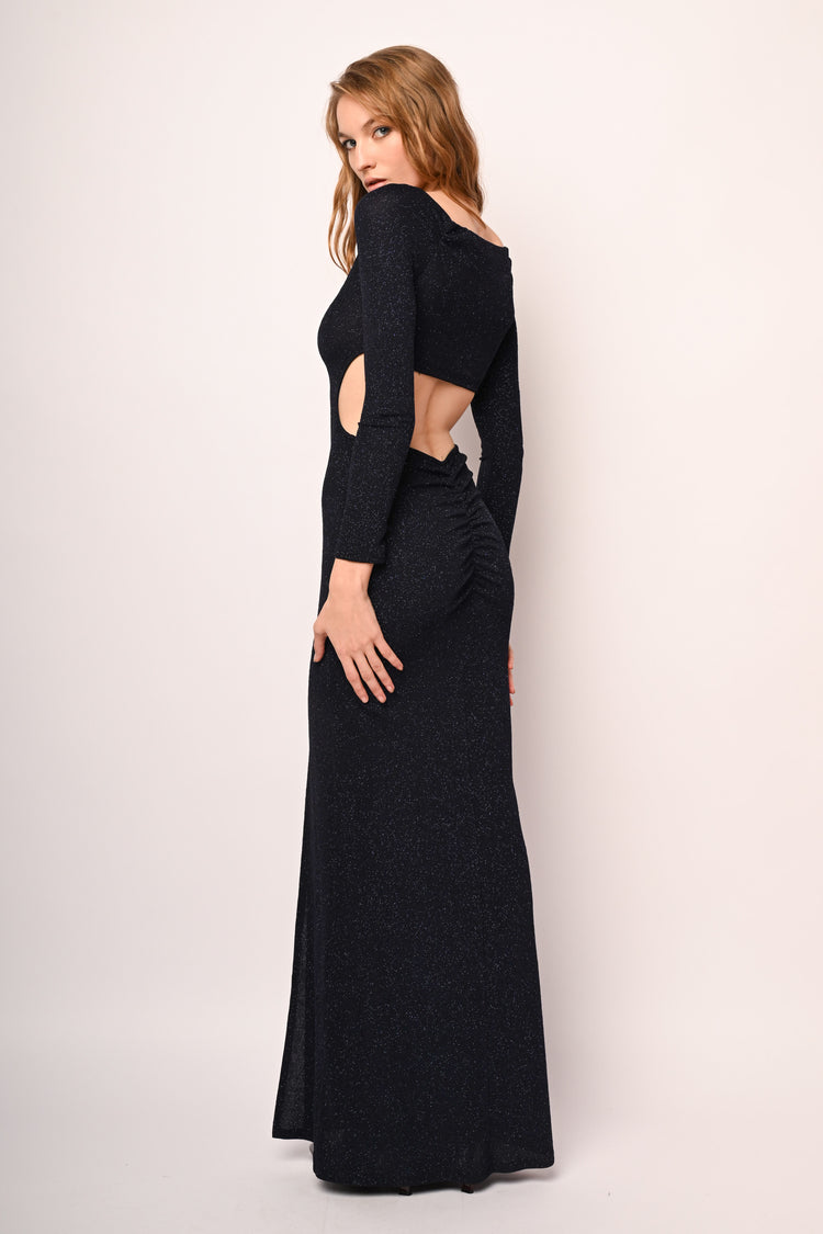 Glitter & cut-out long dress