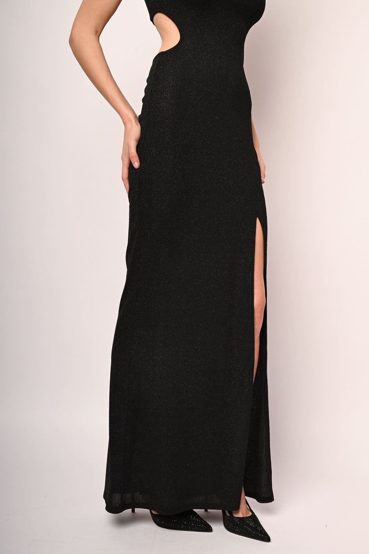 Off-the-shoulder glitter long dress