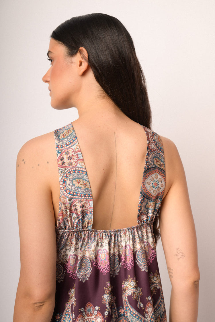 Multicolor ethnic-print satin top