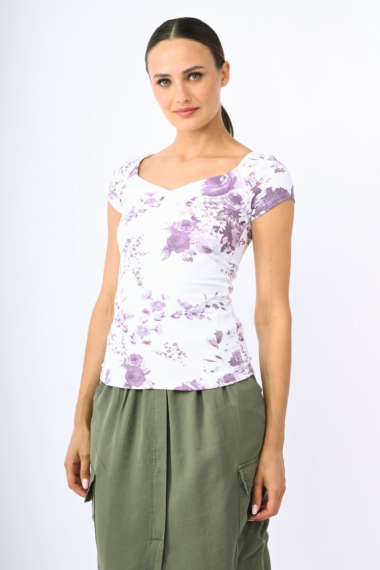Floral print nylon t-shirt