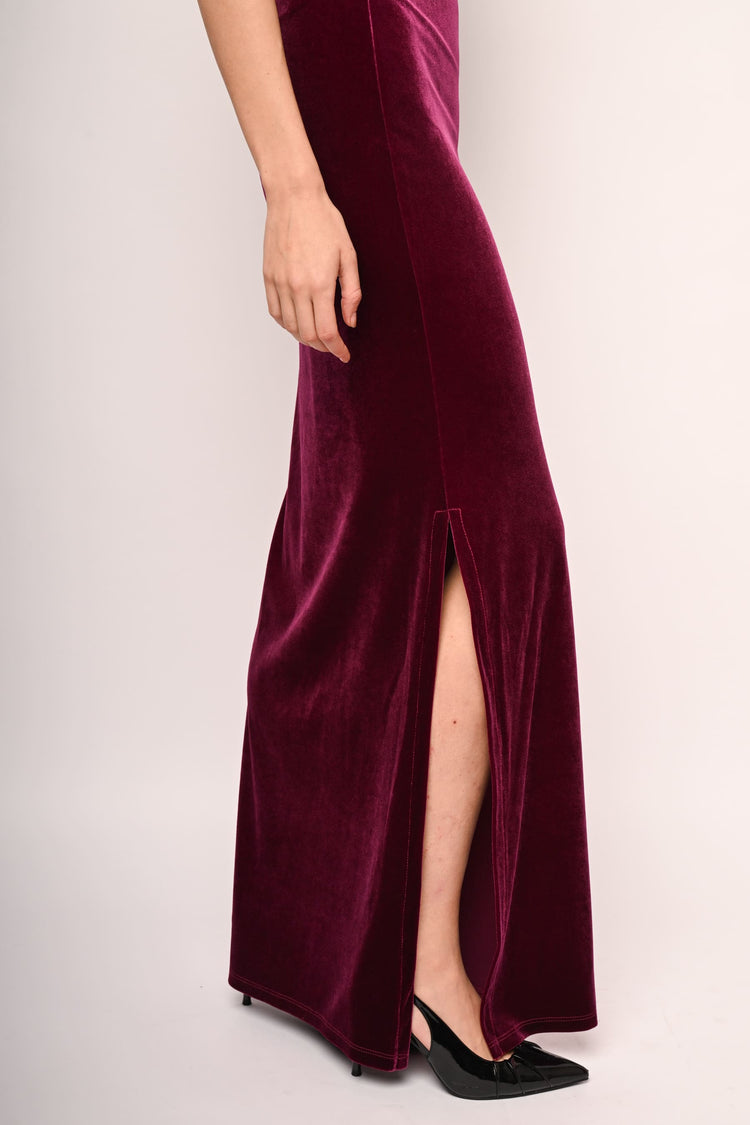 Sash-detail velvet long dress