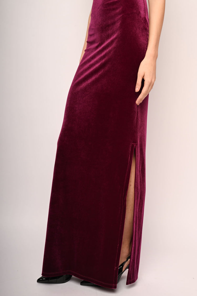 Sash-detail velvet long dress