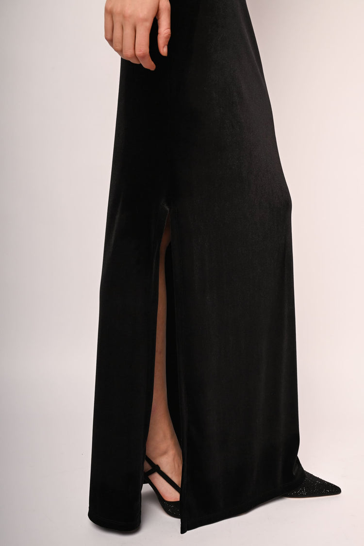 Sash-detail velvet long dress