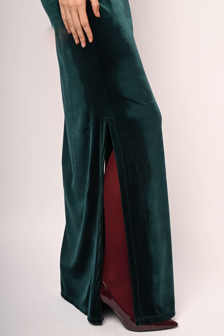 Sash-detail velvet long dress