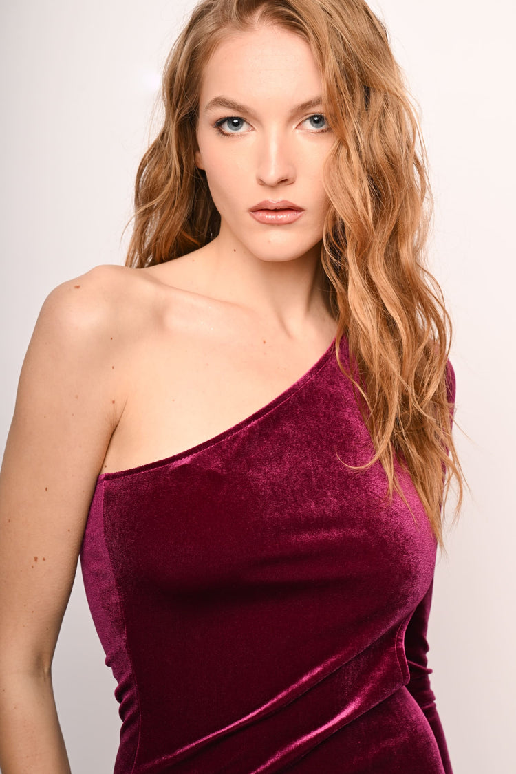 Cut-out one-shoulder velvet dress