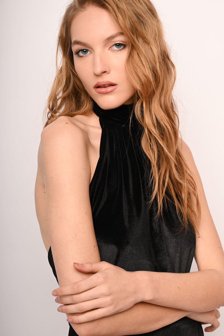 Velvet halter mini dress
