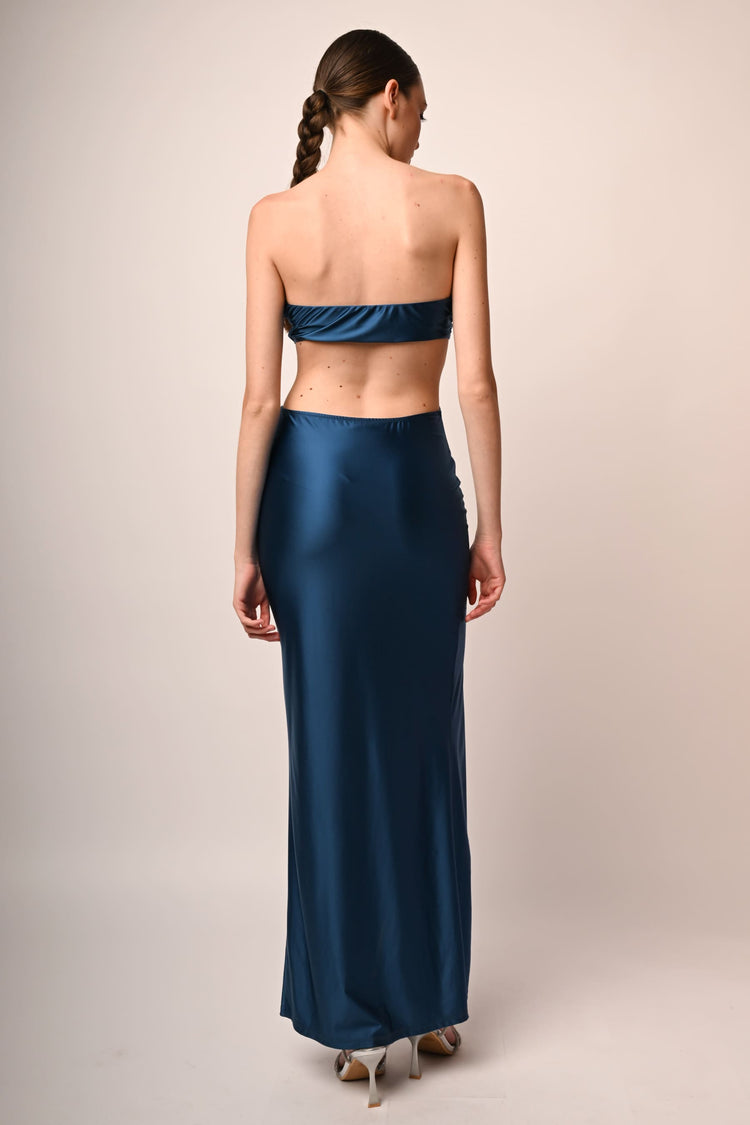 Cut-out satin long dress