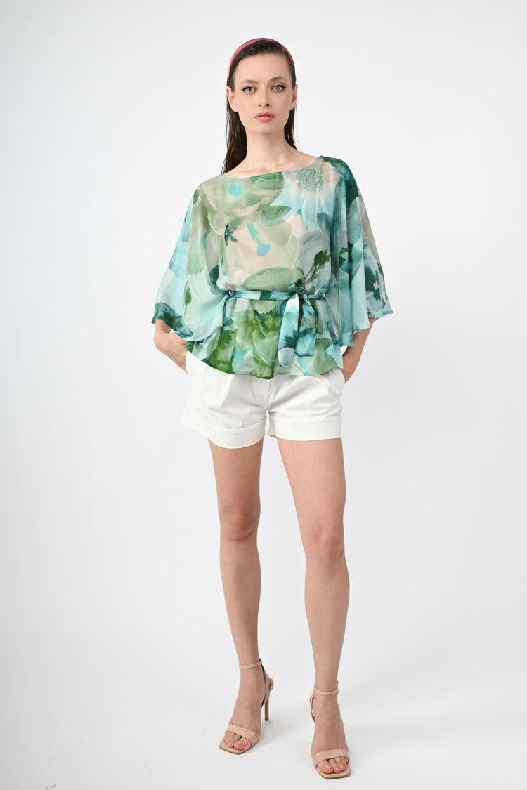 Floral print belted blouse