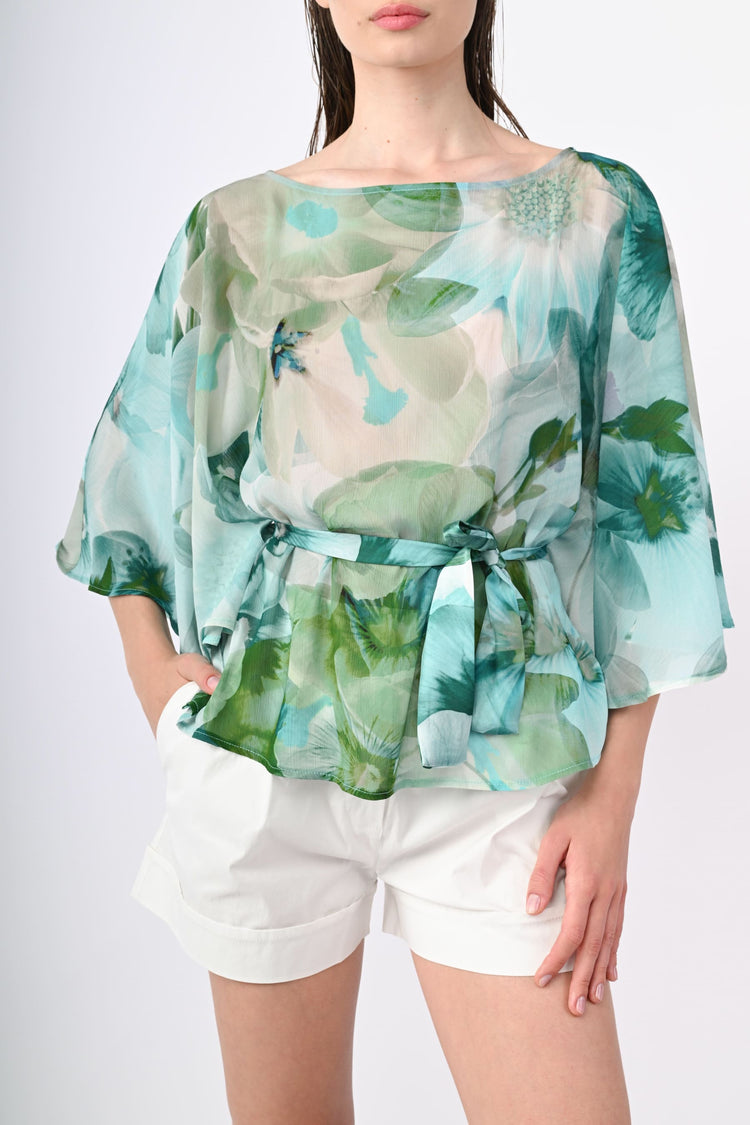 Floral print belted blouse